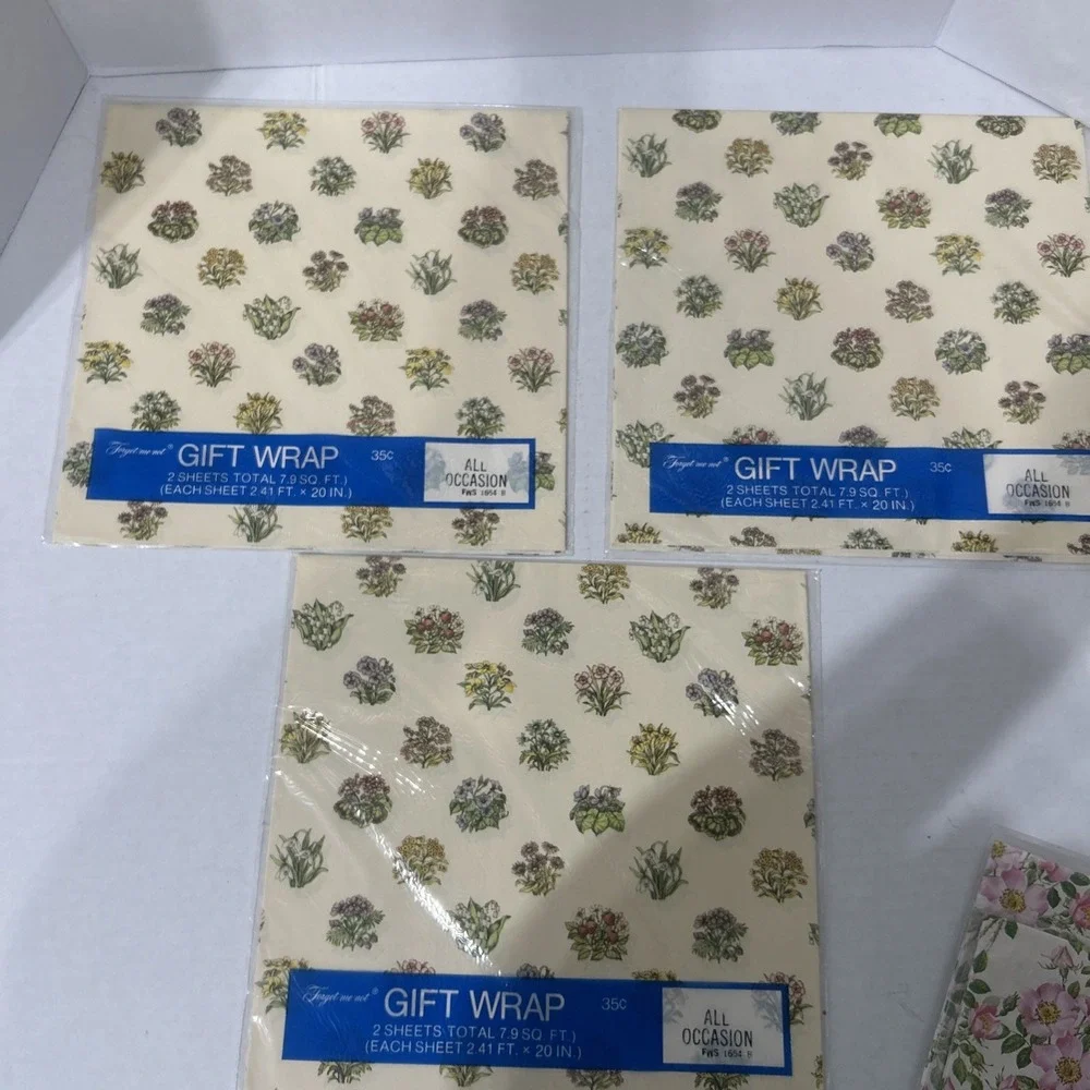 12 Packs of  Vintage Gift Wrapping Paper Forget Me Not Botanical Cottagecore